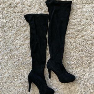 Report Black Suede Thigh High Heels